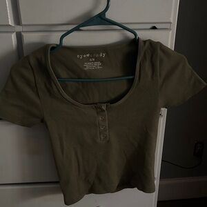 Eye Candy olive green Buttoned Crop Top